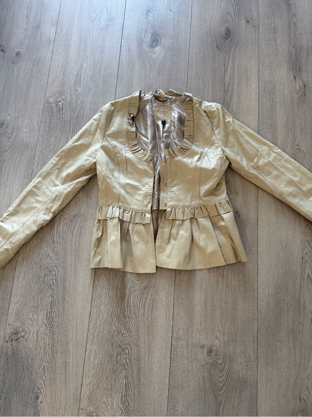 Banana Republic Light Beige Ruffle Peplum Leather Jacket
